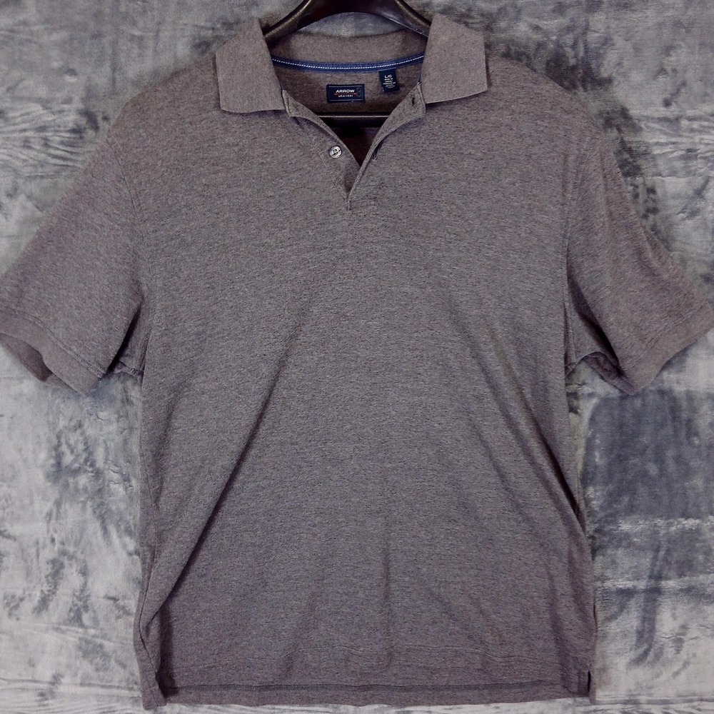 Arrow Polo Shirt Mens Large Gray Short Sleeve Knit Casual USA 1851 Classic